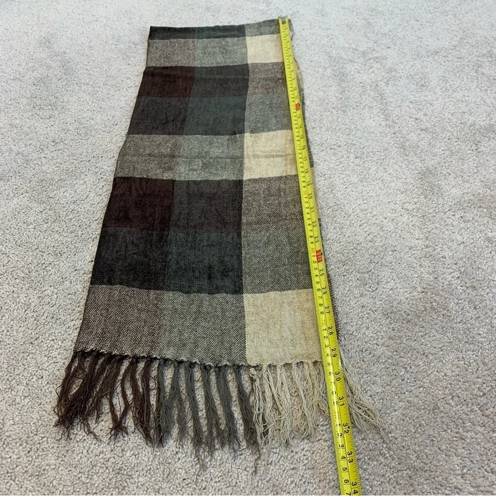 Brown tan cream soft check square print multicoloured shade scarf